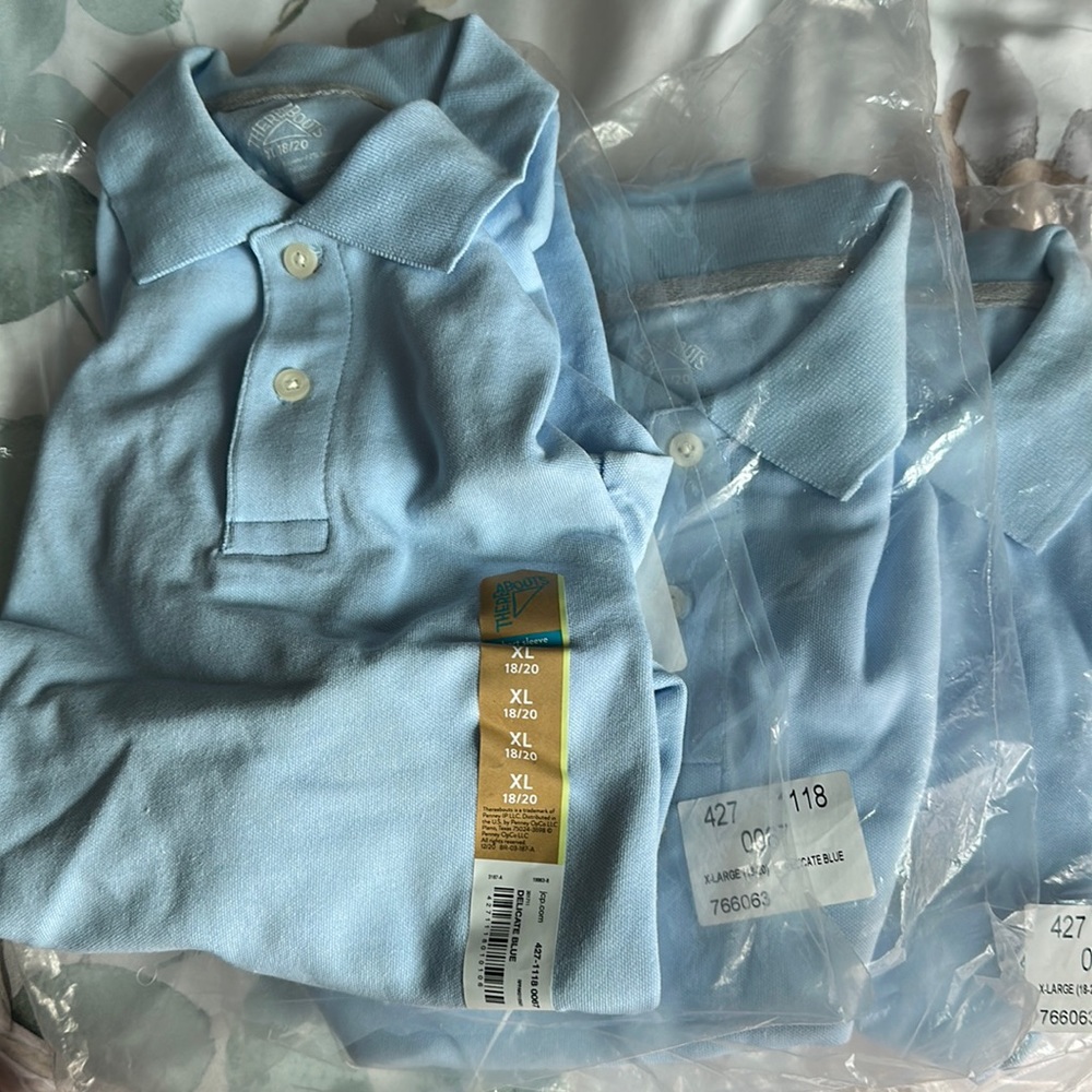 There Abouts/JC Penny light blue, short sleeve uniform polo